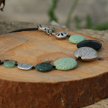 Fashion Necklace Handmade - Black Onyx Chunky Necklace with Green & Silver Accents • Statement Necklace • Bold Necklace • Gift For Mom